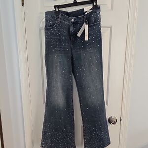 Chico's Dark Blue Embellished Flare Jeans